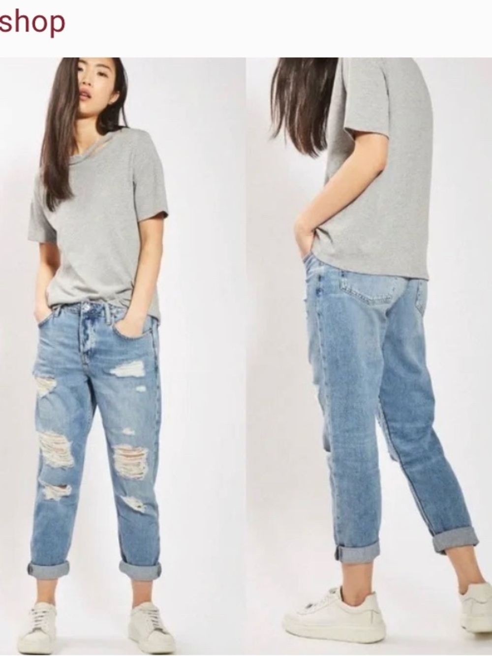 Topshop Moto Blue Denim Distressed & Ripped Boyfriend Jeans W25 L28 COOL !